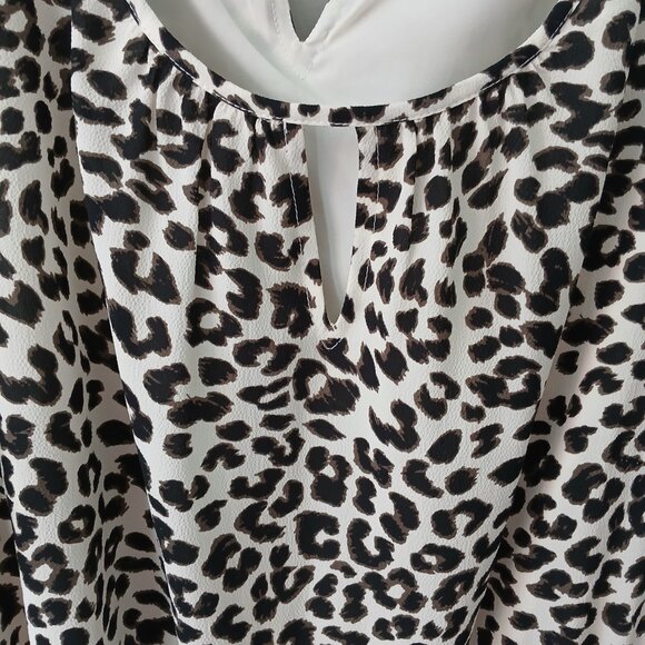 Talbots Sz 14 Leopard Print Ruffle Hem Dress Sleeveless‎ Tank Midi Keyhole Neck - Picture 3 of 15